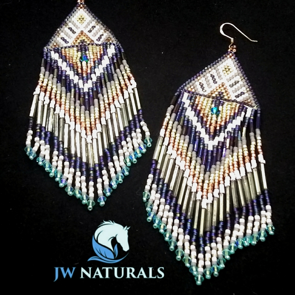 ⭐HP⭐ Beaded Handmade Long Fringe Earrings Peacock - Picture 3 of 8